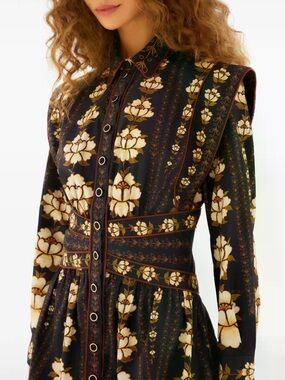 Farm Rio  Floral Long Sleeve Cotton Dress In Embroidered Flowers M